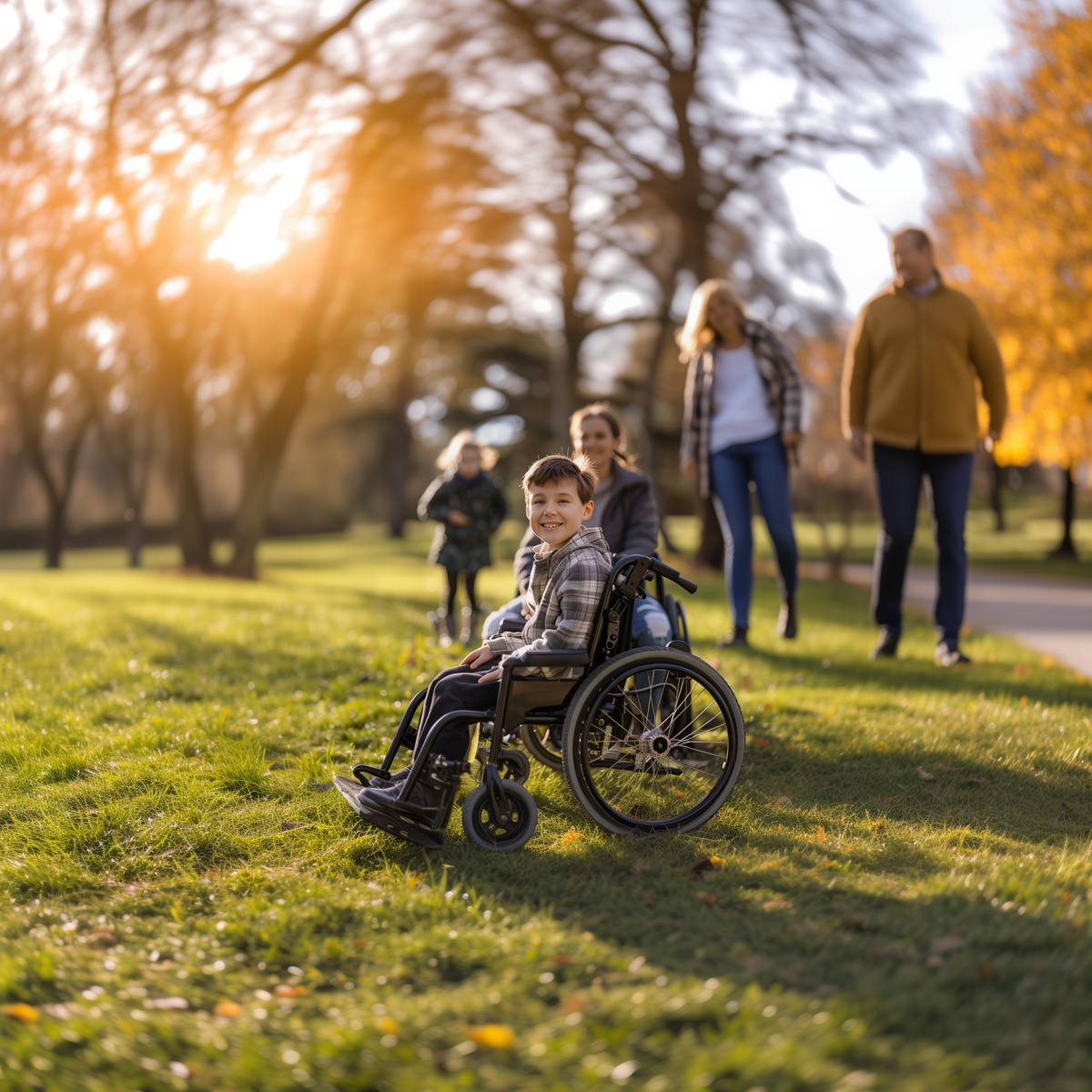 Barn med Duchenne tillsammans med sin familj - ai-bild